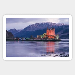 Eilean Donan Castle on a winter evening  in the Highlands of Scotland , Eilean Donan Castle is one of the finest Scottish castles for photography Sticker